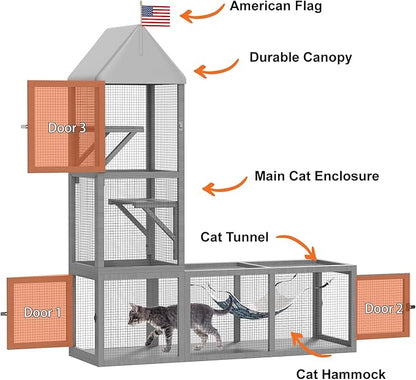 TIMHAKA Cat Catio with Tunnel, 2 in 1 Outdoor Cat Enclosure Include 1 Catio and - Image 3