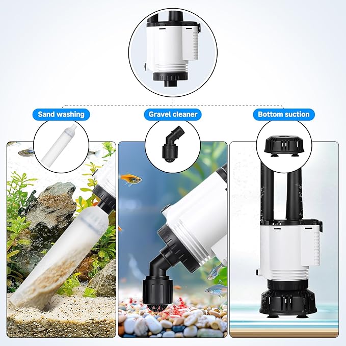 AQQA Electric Aquarium Gravel Cleaner, 8-in-1 Fish Tank Vacuum, Water Changer - Image 2