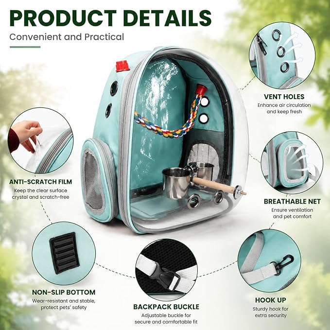 Rypet Bird Carrier Backpack Parrot Portable Breathable Bag Pet Bird Lightweight - Image 3