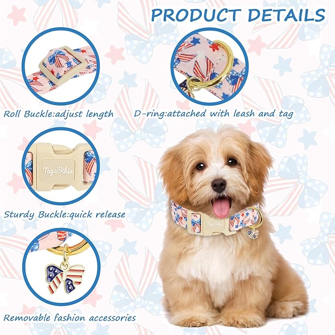 4th of July Independence Day Dog Collar, Cotton Adjustable Pet Collar - Image 3