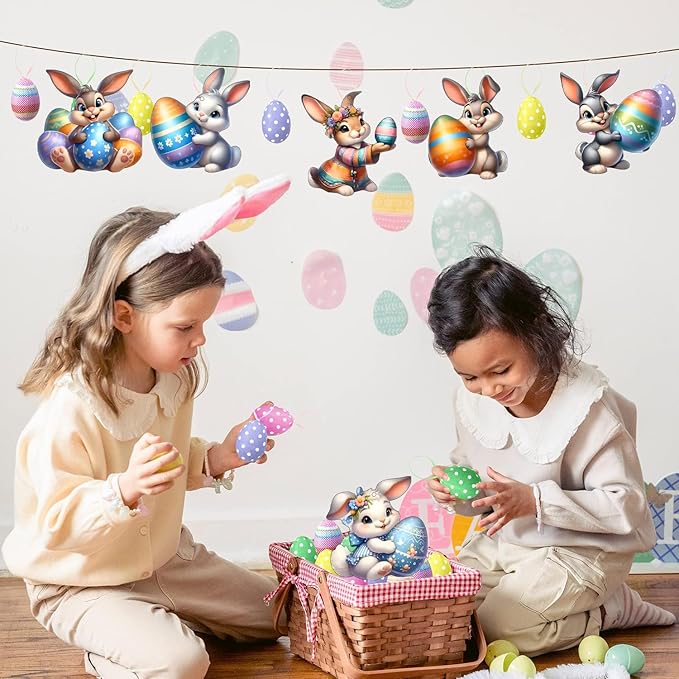 6 Pcs Easter Hanging Ornament Cartoon Cute Rabbit Designs Decoration DIY Crafts - Image 5