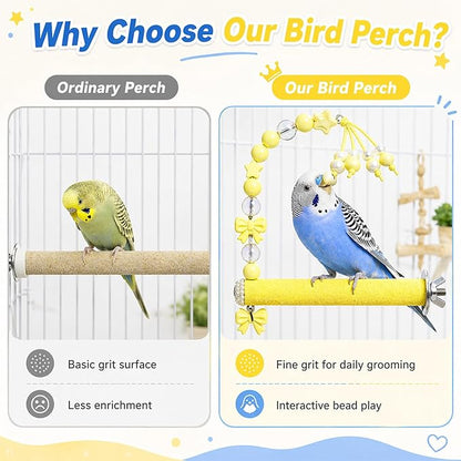 Bird Parrot Perch with Beads and Bow Chew Toy, Cage Platform Toy and Exercise - Image 3