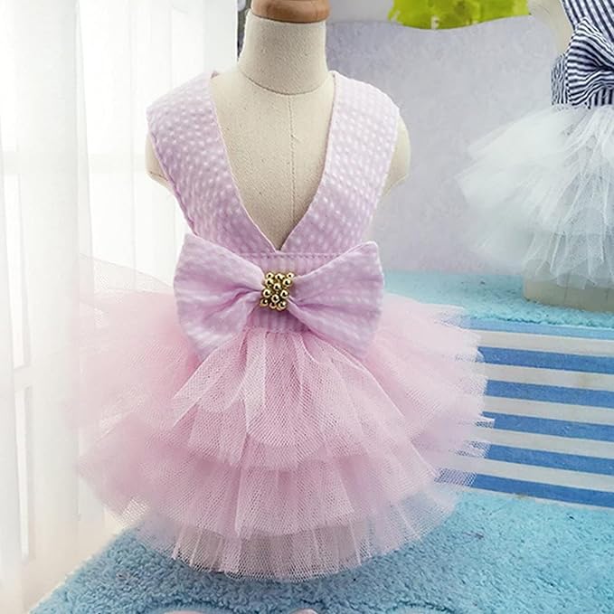 Dog Dresses, Fashion Pet Dog Clothes, Striped Mesh Puppy Dogs Princess Dresses - Image 8
