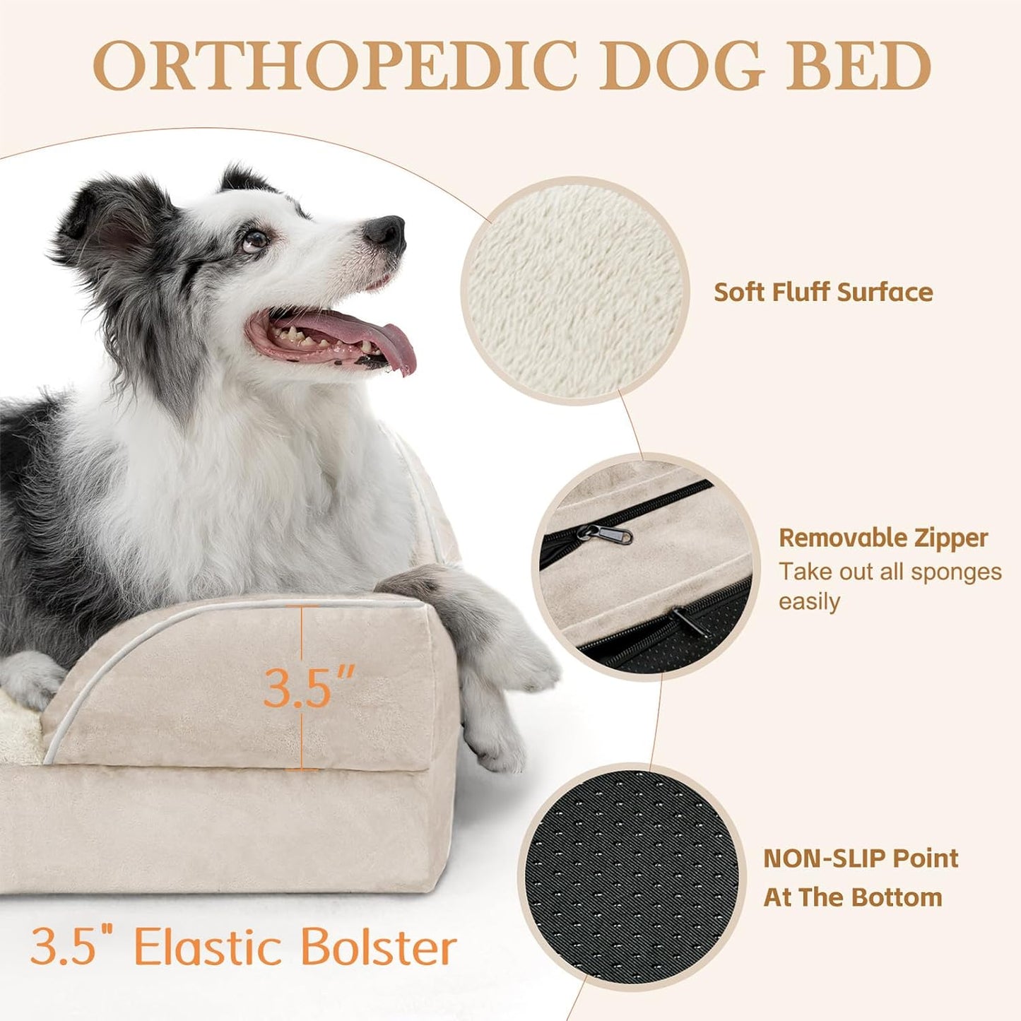 Comfort Expression Small Dog Beds Waterproof Cat Beds Orthopedic Foam Sofa Beds for Small Dogs Comfy Pet Bed with Washable Removable Cover & Non-Slip Bottom(XX-Small,Beige)