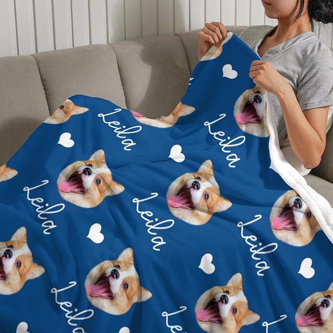Personalized Dog Blanket with Faces, Custom Pet Name Blankets, Customized Heart - Image 5