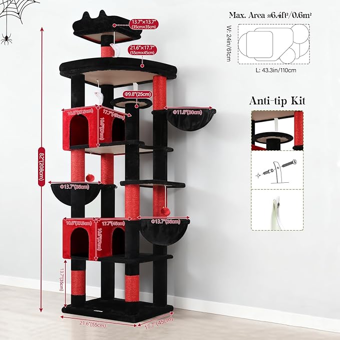 Globlazer Extra Large Gothic Cat Tree Tower, 82in Tall Goth Heavy Duty Cat Tree - Image 7