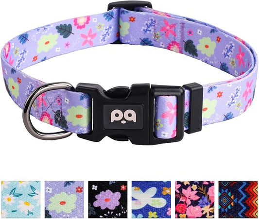 QQPETS Adjustable Soft Dog Collar: Print Flower Pink Multicolor Cute Patterns by QQPETS
