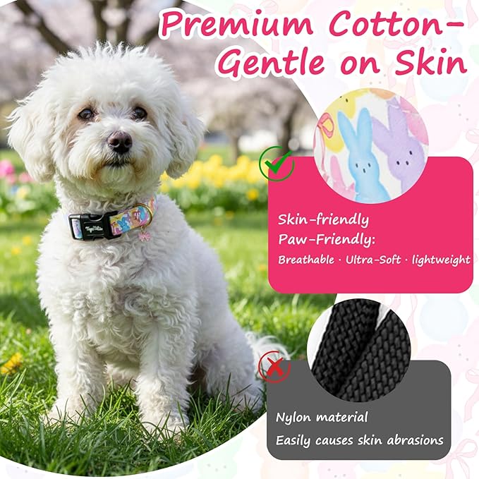 Easter Dog Collar with Cute Bunny & Bow Patterns, Medium Dog Collar with - Image 3
