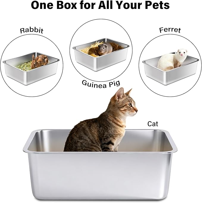 Stainless Steel Litter Box for Cats, Metal Cat Litter Box Non-Stick and Easy to - Image 6