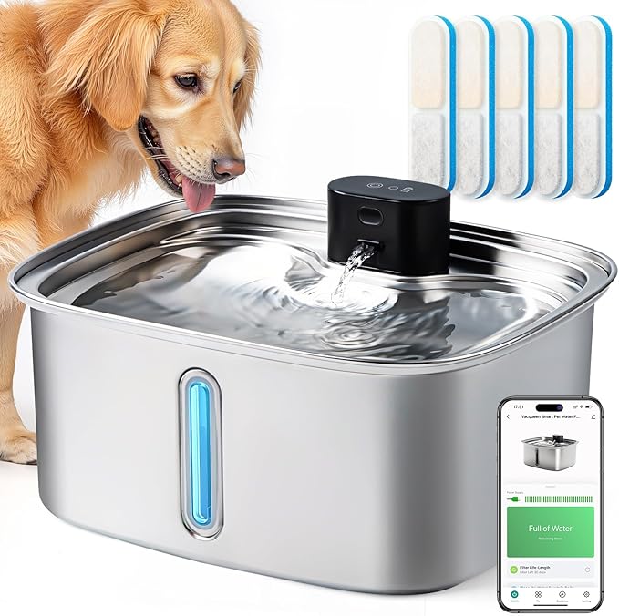 Smart Pet Water Fountain, 10L/338Oz Stainless Steel Cat Water Fountain by Vacqueen