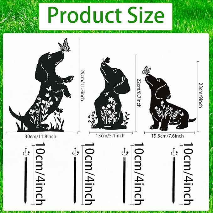 Rngmsi Dachshund Dog Metal Garden Stakes Decor, Dachshund Black Silhouette - Image 2