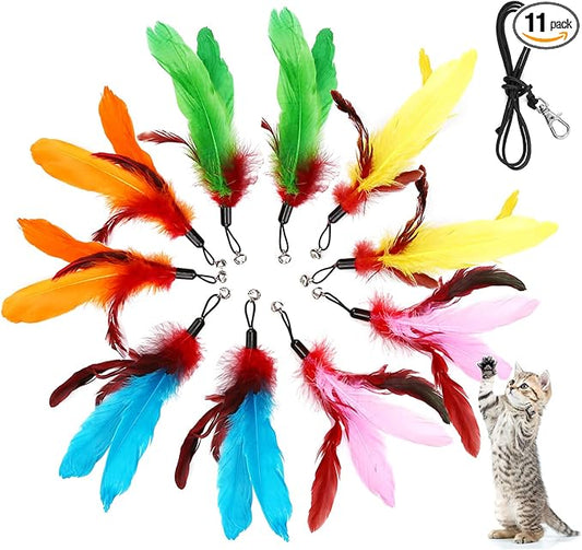 MeoHui 11PCS Cat Feather Toys Refills, Interactive Cat Wand Toy Replacement by MeoHui