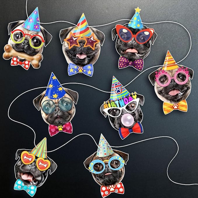 Pug Birthday Garland — Photographic Pug Faces Birthday Banner, Funny Pug Bday - Image 5