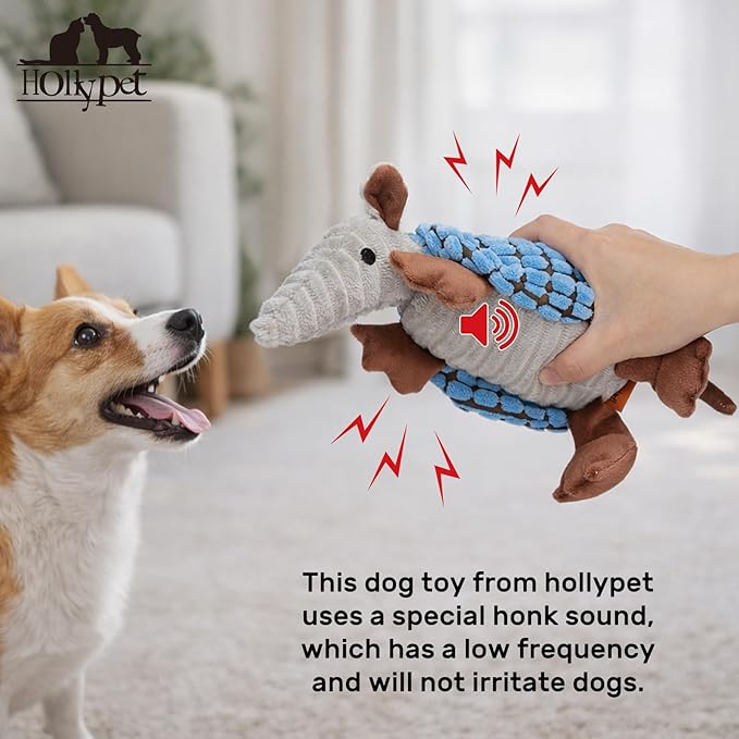 Hollypet Plush Dog Squeaky Toy Stuffed Armadillo Animal Pet Puppy Chew Toys - Image 5
