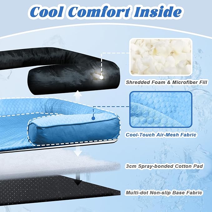 GGIB Cooling Dog Bed Mat with Bolster Pillow Washable Dog Couch Cover - Image 3