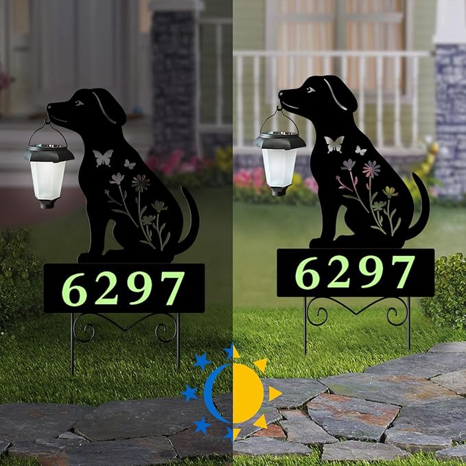 Solar Dog Garden Stakes Dog Holding Solar Lantern Decor Stakes Animal Yard - Image 3