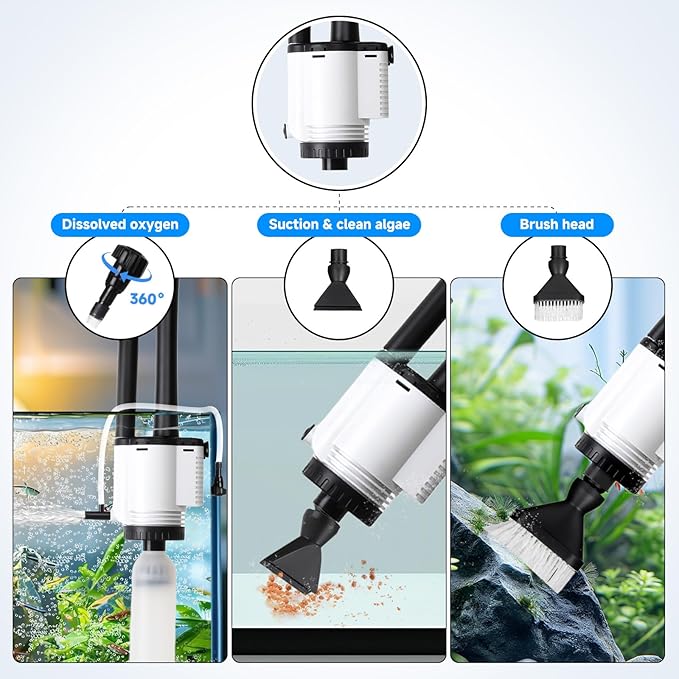 AQQA Electric Aquarium Gravel Cleaner, 8-in-1 Fish Tank Vacuum, Water Changer - Image 3