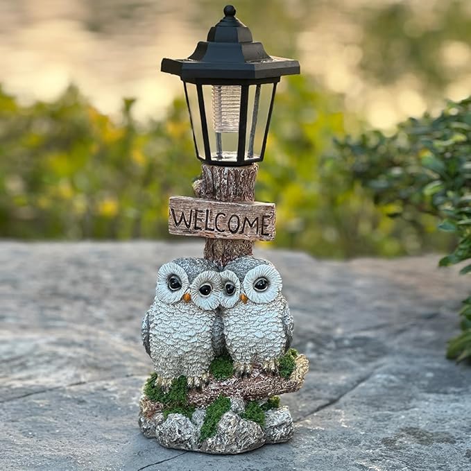 Outdoor Garden Owl Statue with Solar Lights, Owl Figure with Welcoming Sign - Image 3