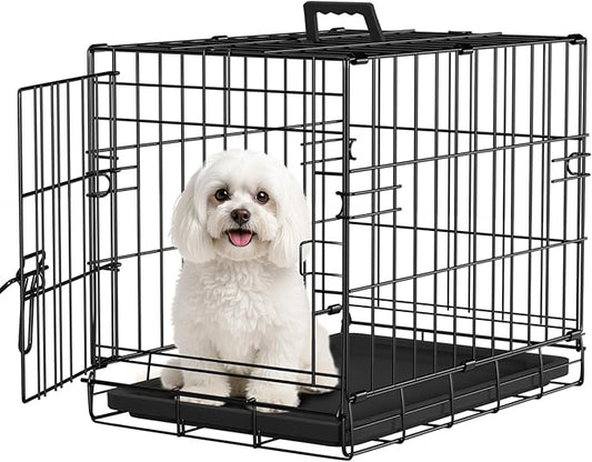 FDW Dog Crate for Small Dogs 18 Inch Folding Metal Wire Pet Cage Single Door by FDW