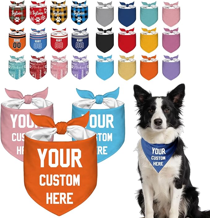 Custom Dog Bandana with Your Own Logo Text Personalized Dog Scarf Triangle Bibs by Roseshore