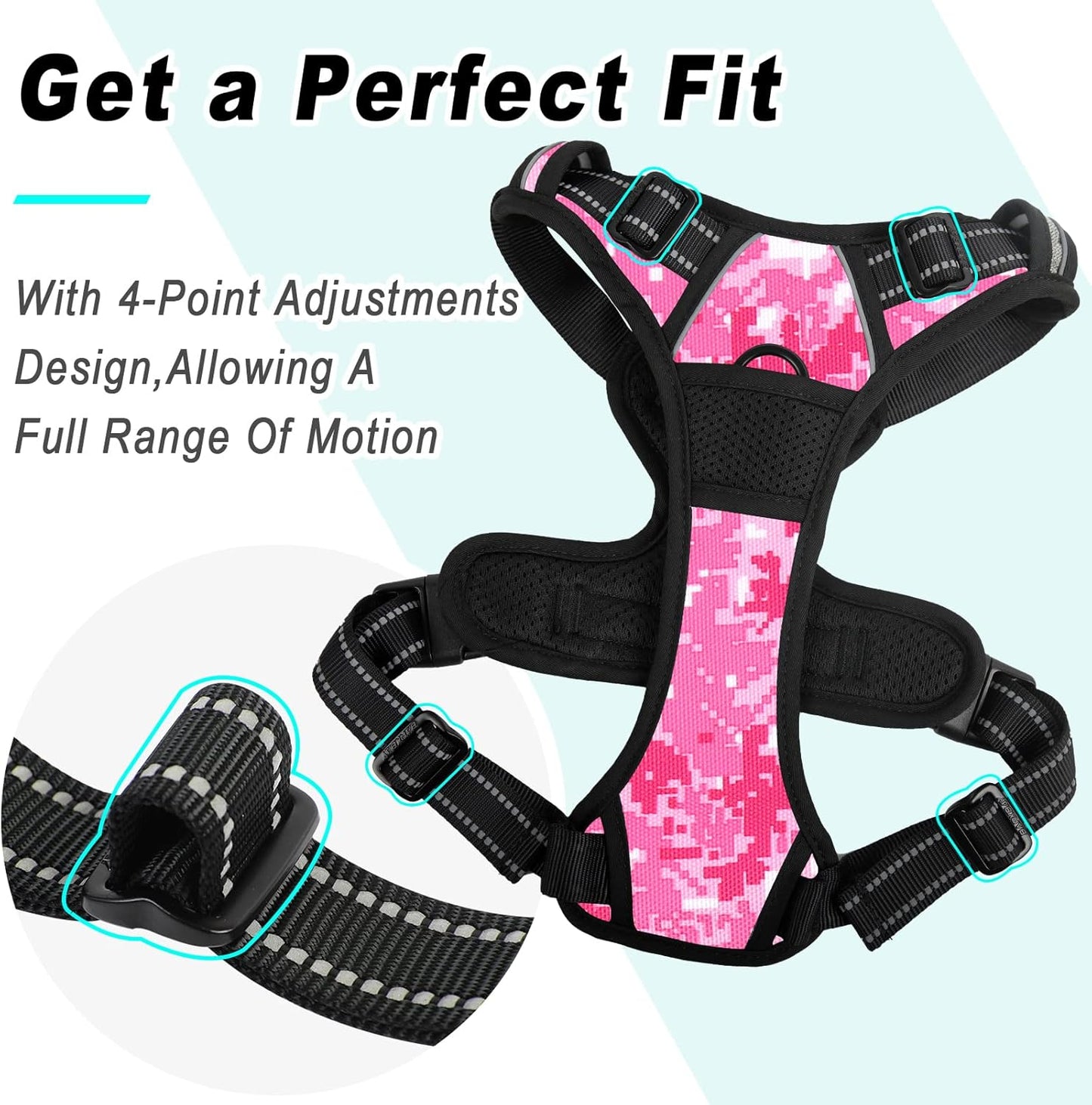 BARKBAY No Pull Dog Harness Large Step in Reflective Dog Harness with Front Clip and Easy Control Handle for Walking Training Running(Pink camo,S)