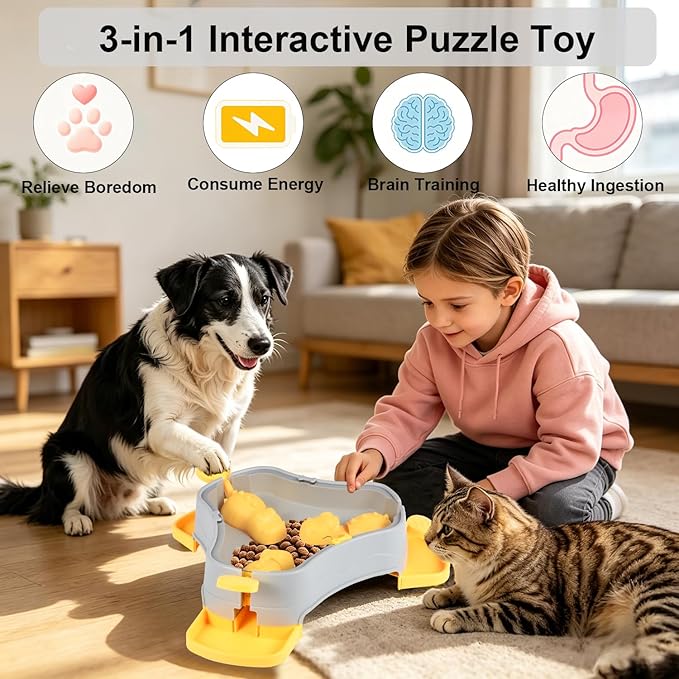 Dog Cat Treat Dispenser Slow Feeder Toy, 3-in-1 Interactive Dog Puzzle Press - Image 3