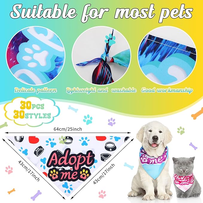 Huhumy 30 Pcs Adopt Me Dog Bandanas Bulk Pet Bibs Colorful Triangle Scarf Pet - Image 2