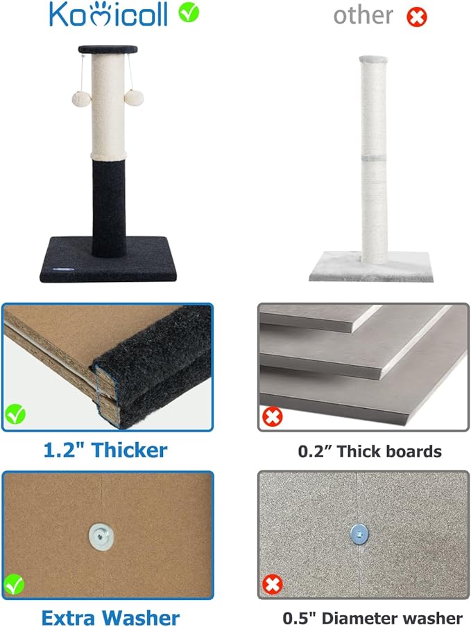 34-Inch Tall Cat Scratching Post, Komicoll Large Scratch Post, Sisal Cat - Image 5