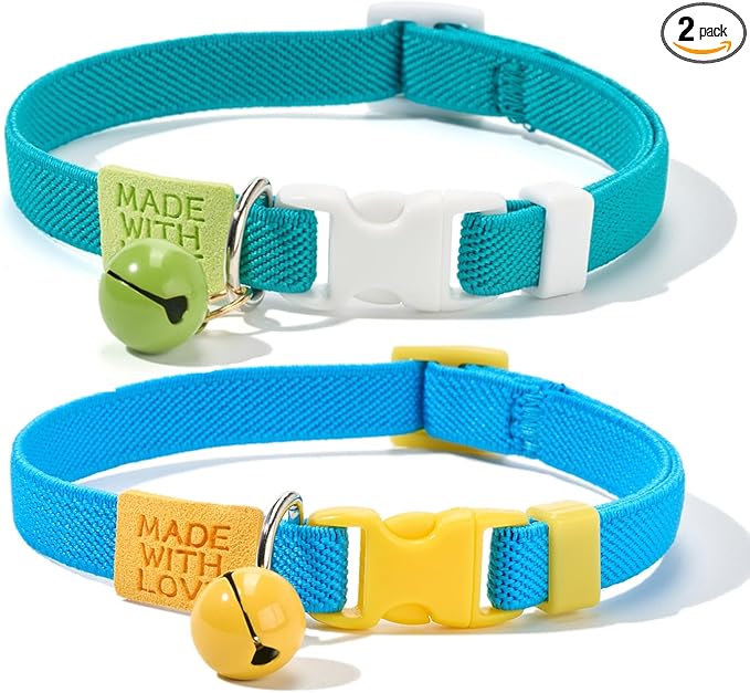 Elastic Cat Collar 2 Pack of Safety Quick Release Cat Collars by YUDOTE