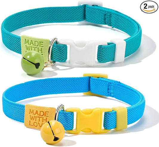 Elastic Cat Collar 2 Pack of Safety Quick Release Cat Collars by YUDOTE