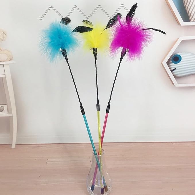 IUHKBH Cat Feather Wands, 3 Colors Soft Turkey Feather Teaser Wands Interactive - Image 6