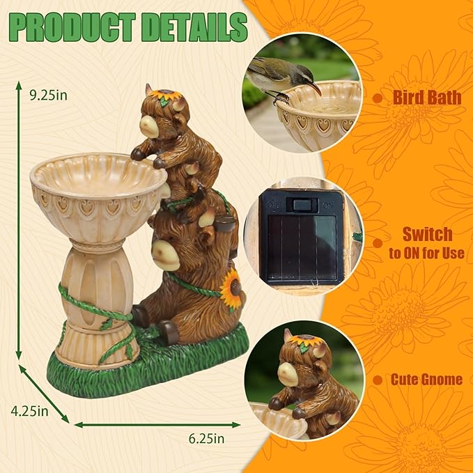 Sheaifun Solar Garden Statues Highland Cow Garden Decor Resin Highland Cow - Image 4