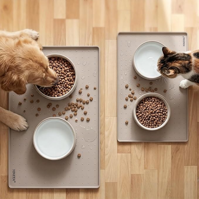 YINEYA Silicone Dog & Cat Food Mat Waterproof 22" x 14", Raised Edge Dog Bowl - Image 3