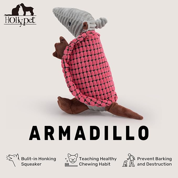 Hollypet Plush Dog Squeaky Toy Stuffed Armadillo Animal Pet Puppy Chew Toys - Image 4