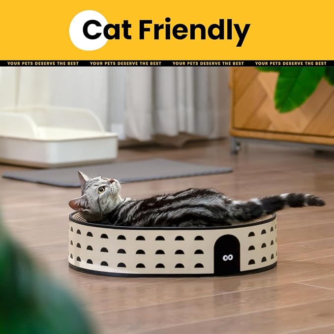 Conlun Oval Cat Scratcher Bed, 2-in-1 Cat Scratching Board, Natural Corrugated - Image 5