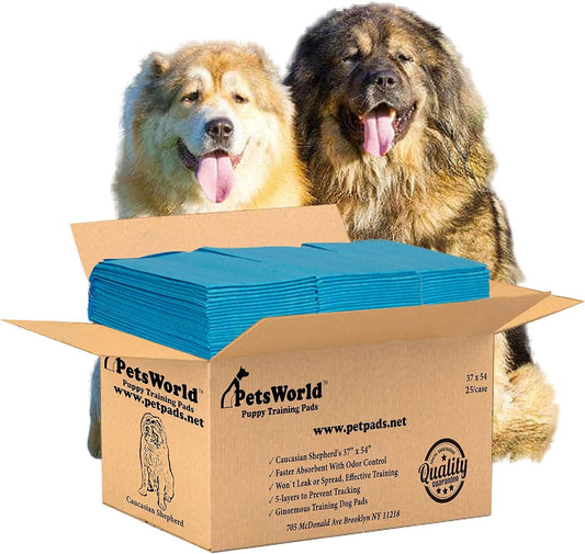 PETSWORLD Enormous Dog Training & Potty Pads, 37x54 inch - Tear Resistant with Strong Leak-Proof Backing, Optional Adhesive Tape, 25 Count
