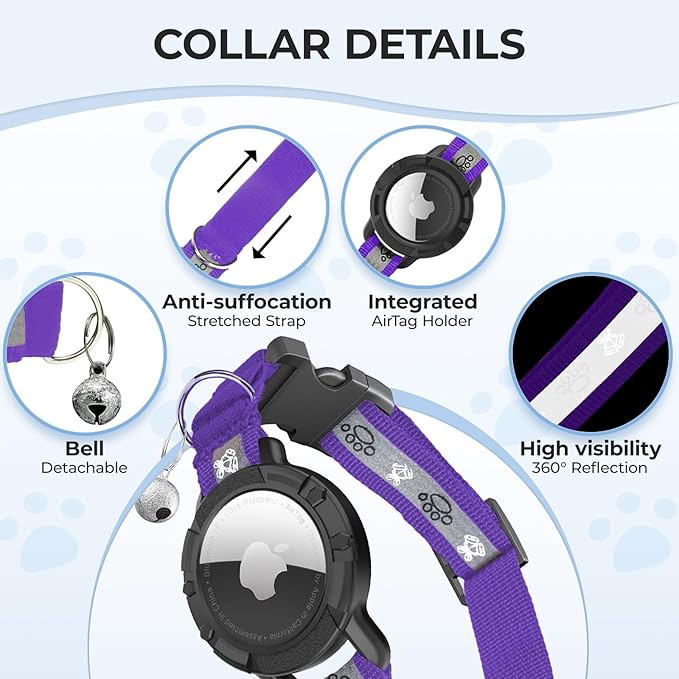 Breakaway AirTag Cat Collar, Reflective Cat Tracker Collar - Image 5