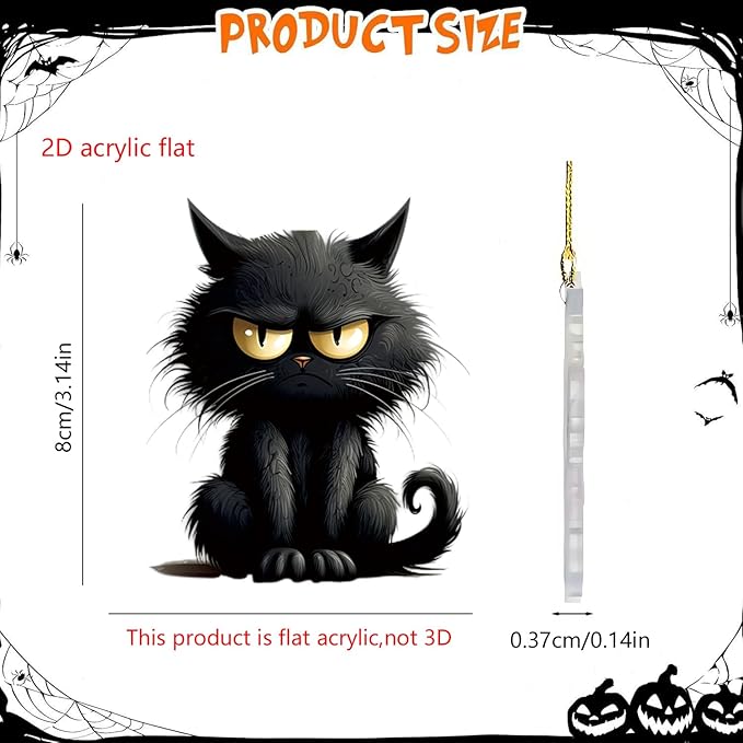 8 Pcs Halloween Tree Decoration Funny Cute Black Cat Designs Acrylic Pendant - Image 6