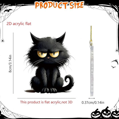 8 Pcs Halloween Tree Decoration Funny Cute Black Cat Designs Acrylic Pendant - Image 6