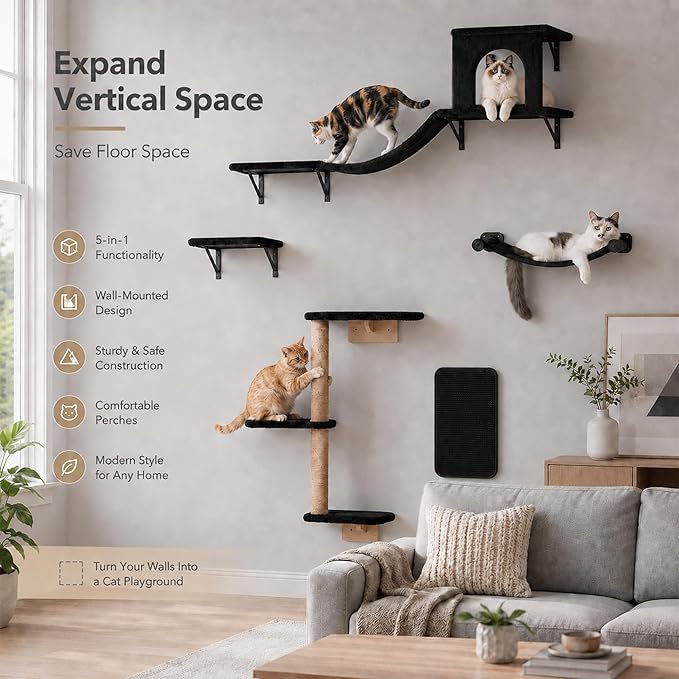 Wall Mounted Cat Furniture Combo of 5, 5 in 1 Cat Shelves - Image 6
