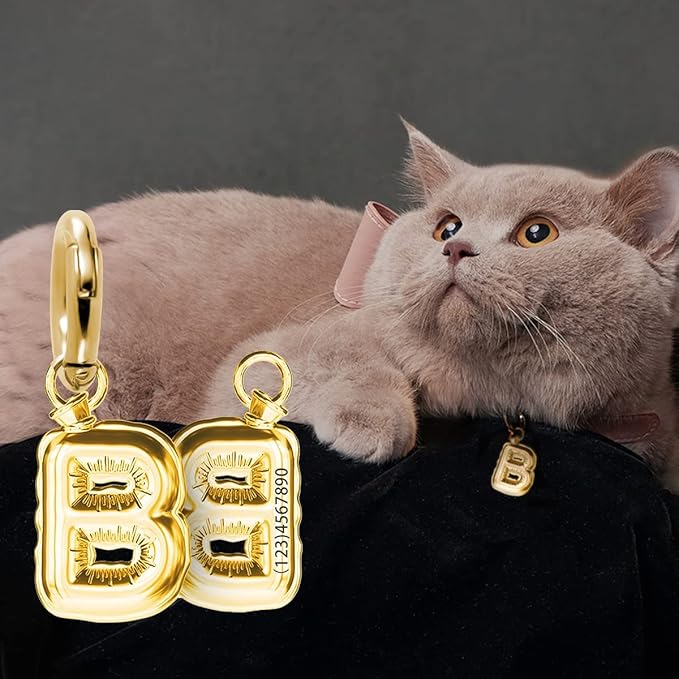 Personalize CAT Collar Charm Brass Balloon Initials/Number Shape - Image 2