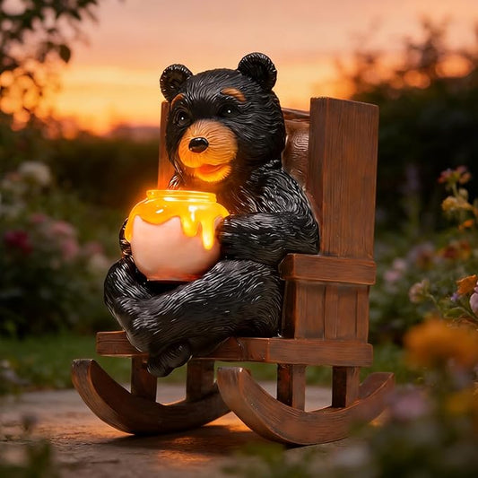 Sheaifun Solar Garden Statues Black Bear Decor Resin Bear Statues Outdoor by Sheaifun