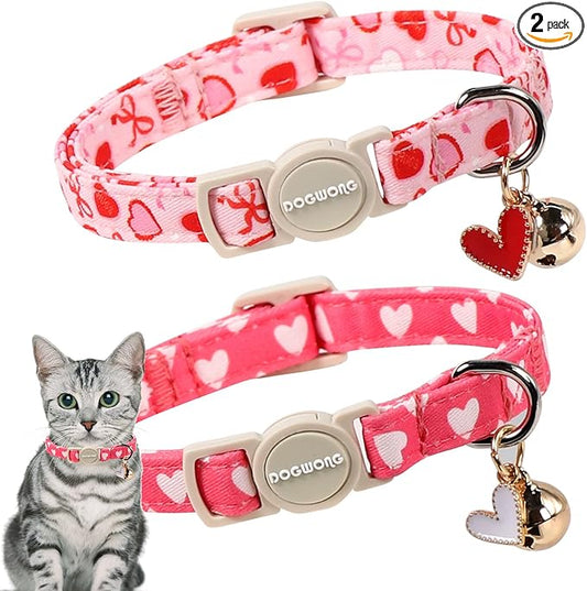 Valentine's Day Cat Collar, 2 Pack Cat Collars Breakaway by DOGWONG