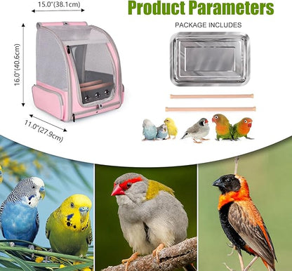Parrot Carrier Backpack with Front Zipper Opening, Bird Travel Carrier Cage - Image 3