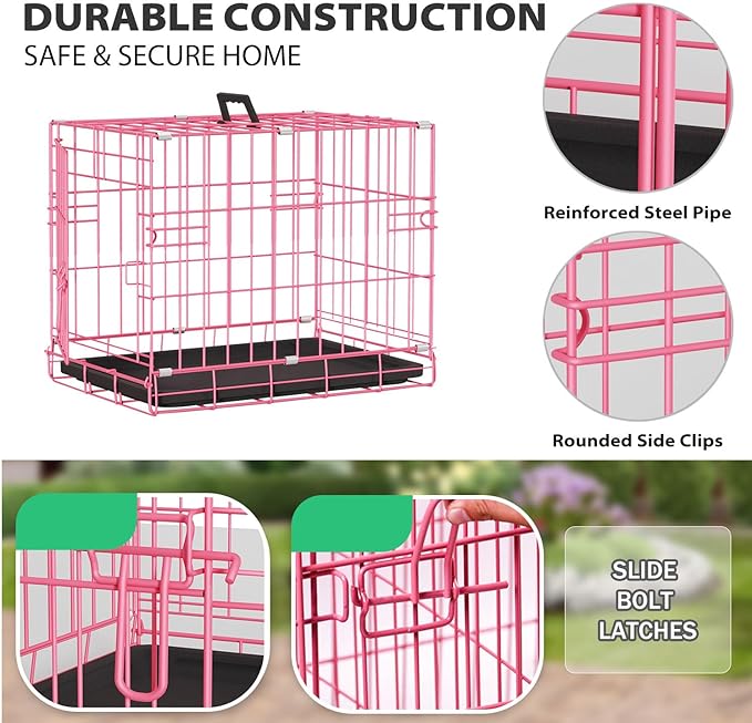 BestPet | Dog Crate | 18" | Pink | Foldable Metal Kennel - Image 4