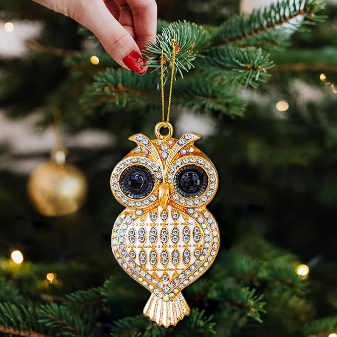 Owl Christmas Ornaments, Handmade Gold Metallic Ornament - Image 3