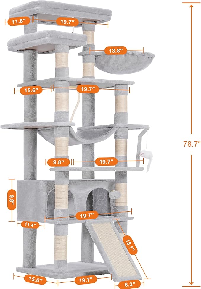 Heybly Tall Cat Tree, 78-inch Multi-Level Cat Tower - Image 5