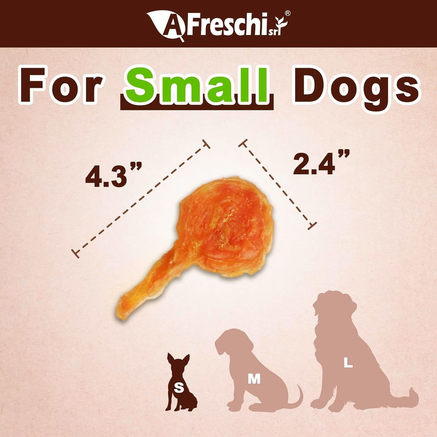 Afreschi Natural Turkey Tendon Lollipop 40 Units/Box, Dog Treat for Signature Series, All Natural Human Grade Puppy Chew, USA-Sourced Turkey Tendon, Rawhide Alternative