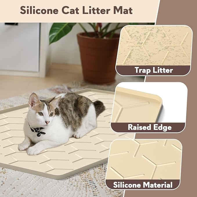 Garoopion Silicone Cat Litter Trapping Mat, Large Waterproof 34" X 22" Cat - Image 3
