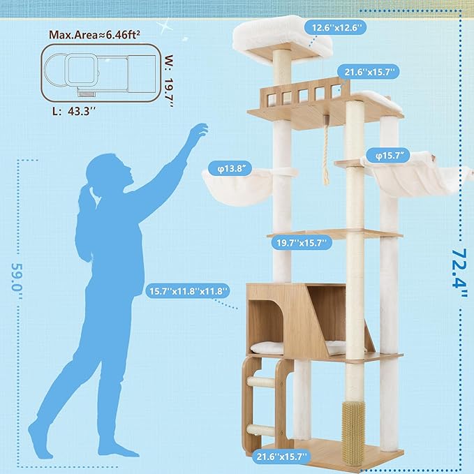 Hey-brother Wooden Cat Tree, 69.7 inch Cats Furniture Tower - Image 2